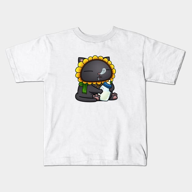 Cute Black Baby Cat Kids T-Shirt by Takeda_Art